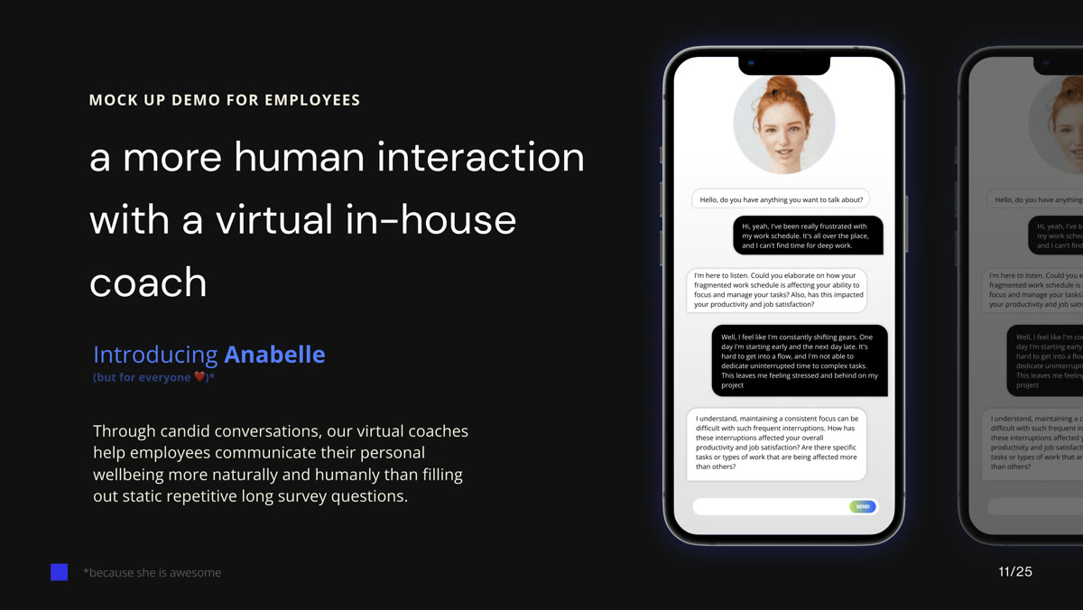 Proposed virtual coach chat interface from the BenchSci pitch deck